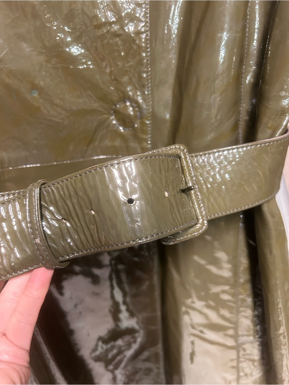 Authentic Prada elephant grey (green)Patent Trench Coat with flaws - Picture 2 of 16